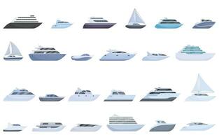 Luxus Ausflug Boot Symbole einstellen Karikatur Vektor. Kreuzfahrt Meer Schiff vektor