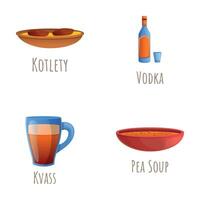 ryska kök ikoner uppsättning tecknad serie vektor. traditionell maträtt och dryck vektor