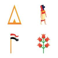 egypten symbol ikoner uppsättning tecknad serie vektor. egyptisk gudom Land flagga och blomma vektor