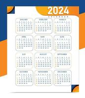 eleganta 2024 blå och gul årlig planerare kalender mall. vektor