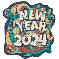 Gekritzel Kunst von glücklich Neu Jahr im retro Farbe Design zum glücklich Neu Jahr Feier Vorlage Design vektor