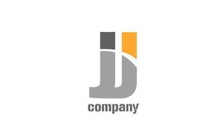 gelbes und graues j Alphabet-Logo-Design-Symbol für Unternehmen vektor