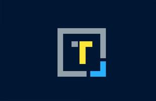 blå gul bokstav t alfabetet logotyp design ikon för företag vektor