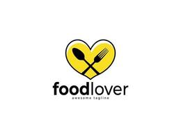 Food-Liebhaber-Design-Logo-Konzept mit Löffel- und Gabelillustration vektor