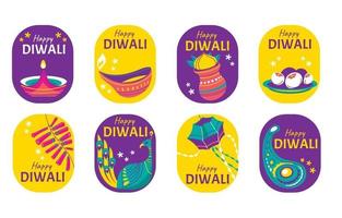 uppsättning glada diwali -klistermärkesamlingar vektor