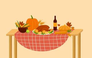 Thanksgiving middag. av ett festligt bankettbord med mat och dryck. vektor