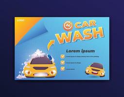 Banner-Vorlage für Autowäsche mit Cartoon-Auto-Illustration vektor