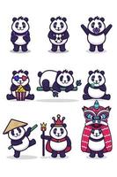 Satz süßer Panda-Charakter-Cartoon vektor