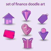 ikonuppsättning med finans med doodle konststil vektor