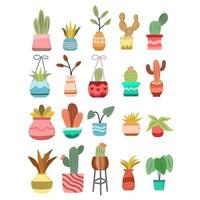 Set exotischer Kaktuspflanzen in Keramiktöpfen vektor