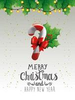 Poster von frohen Weihnachten und guten Rutsch ins neue Jahr mit süßem Zuckerrohr vektor
