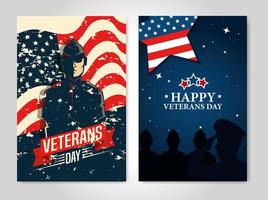 uppsättning affisch veterandag med dekoration vektor