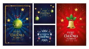 Set Poster von frohen Weihnachten und guten Rutsch ins neue Jahr mit Dekoration vektor