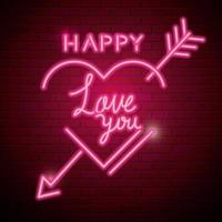 Happy Love You Schriftzug von Neonlicht vektor