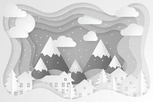 vinter bakgrund. pappersklippt snöfall. vektor illustration