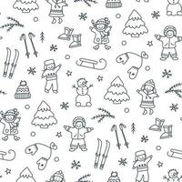 Winter nahtlose Muster mit spielenden Kindern. Kinder im Doodle-Stil. vektor