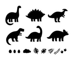 svarta dinosaurie silhuetter för barn vektor