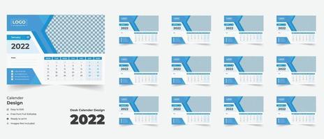 2022 skrivbordskalender med blå layout, blå skrivbordskalender 2022, vektor