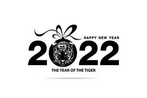 frohes neues jahr 2022 jahre tiger schwarz und weiß. vektor