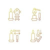 brennende Kerzen sicher lineare Vektor-Label-Icons mit Farbverlauf eingestellt vektor