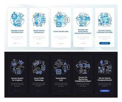 Smart City-Projekte Tag und Nacht beim Onboarding des Bildschirms der mobilen App-Seite vektor