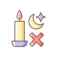 Verwenden Sie niemals eine Kerze, während Sie schlafen. RGB-Farbsymbol für manuelles Label vektor