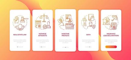 Apostille und Beglaubigung Onboarding-App-Seitenbildschirm mit Konzepten vektor