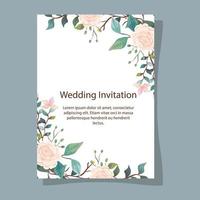 Hochzeitseinladungskarte mit Zweigen und Blumendekoration vektor