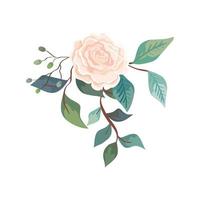 süße Rose mit Zweigen und Blättern isolierte Symbol vektor
