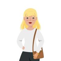 vacker kvinna blont hår med handväska avatar karaktär vektor