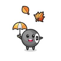 Cartoon des süßen 8-Ball-Billards, der im Herbst einen Regenschirm hält vektor