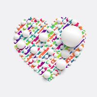 Färgglatt hjärta med realistiska vita bollar, vektor illustration