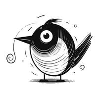vektor svart och vit illustration av en söt tecknad serie fågel. isolerat på vit bakgrund.