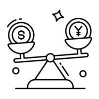 en linje design ikon av valuta jämvikt vektor