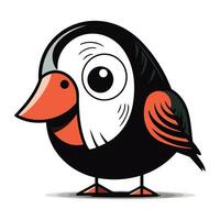 tecknad serie svart och röd fågel isolerat på vit bakgrund. vektor illustration.