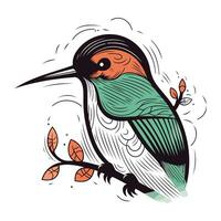 Hand gezeichnet Vektor Illustration von ein süß Vogel Sitzung auf ein Ast.