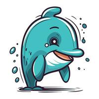 süß Karikatur Delfin mit spritzt von Wasser. Vektor Illustration.