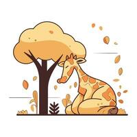 Giraffe Sitzung unter ein Baum. eben Stil Vektor Illustration.