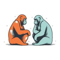 Affe und Affe Sitzung und suchen beim jeder andere. Vektor Illustration.