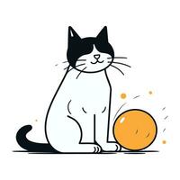 süß Katze Sitzung auf das Fußboden mit ein Ball. Vektor Illustration.