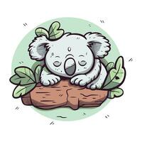 süß Koala Sitzung auf ein Protokoll. Vektor Illustration im Karikatur Stil.