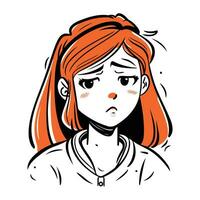 porträtt av en ledsen röd håriga flicka. vektor illustration.