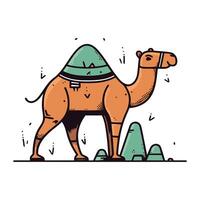 Kamel mit Hut. Hand gezeichnet Vektor Illustration im Karikatur Stil.