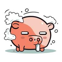 Schweinchen Bank Weinen Vektor Illustration. süß Karikatur Schwein Charakter