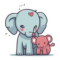 süß Karikatur Elefant mit ein Teddy tragen. Vektor Illustration.