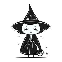 süß Karikatur Hexe mit ein Besenstiel. Halloween Vektor Illustration.