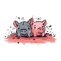 Vektor Hand gezeichnet Illustration von zwei komisch Schweine. isoliert auf Weiß Hintergrund.