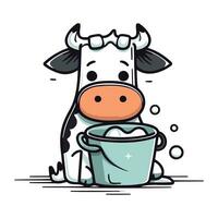 Karikatur Kuh mit Eimer von Milch. süß Vektor Illustration.