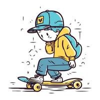 Vektor Illustration von ein Junge Reiten ein Skateboard. Karikatur Stil.