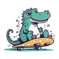 süß Krokodil Fahrten auf ein Skateboard. Vektor Illustration.